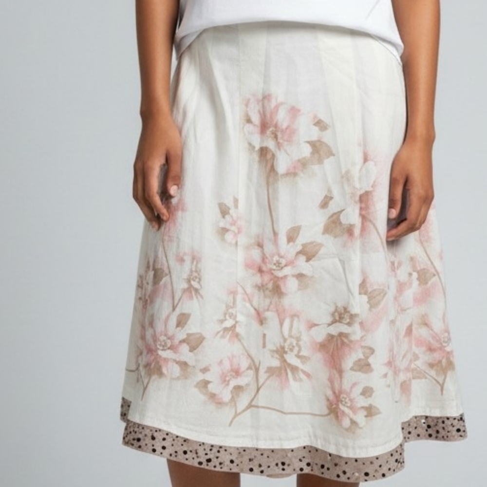 SPANNER Floral A-Line Skirt in White and Pink 6940